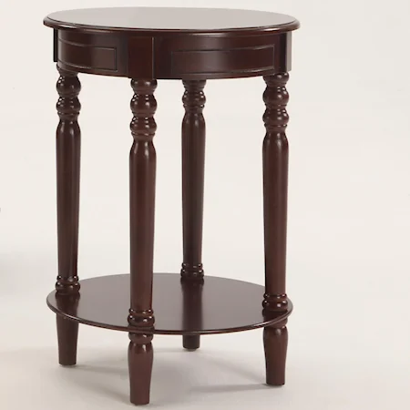 Laurel Brown Round Chairside Table with 1 Lower Shelf